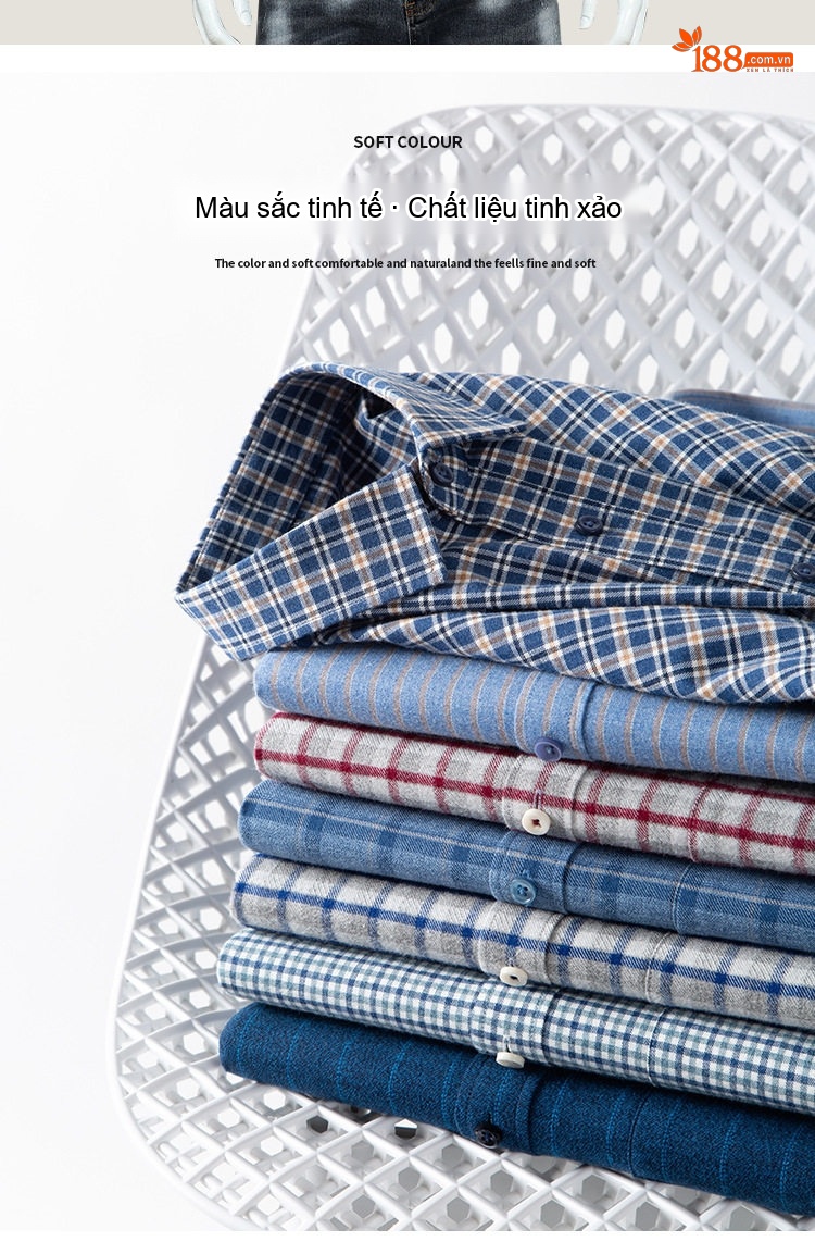 Áo Sơ Mi Tay Dài Nam Cotton Mài Lông Kẻ Caro, Kẻ Sọc Công Sở Màu Xanh, Xám, Nâu, Đỏ... chi tiết 7