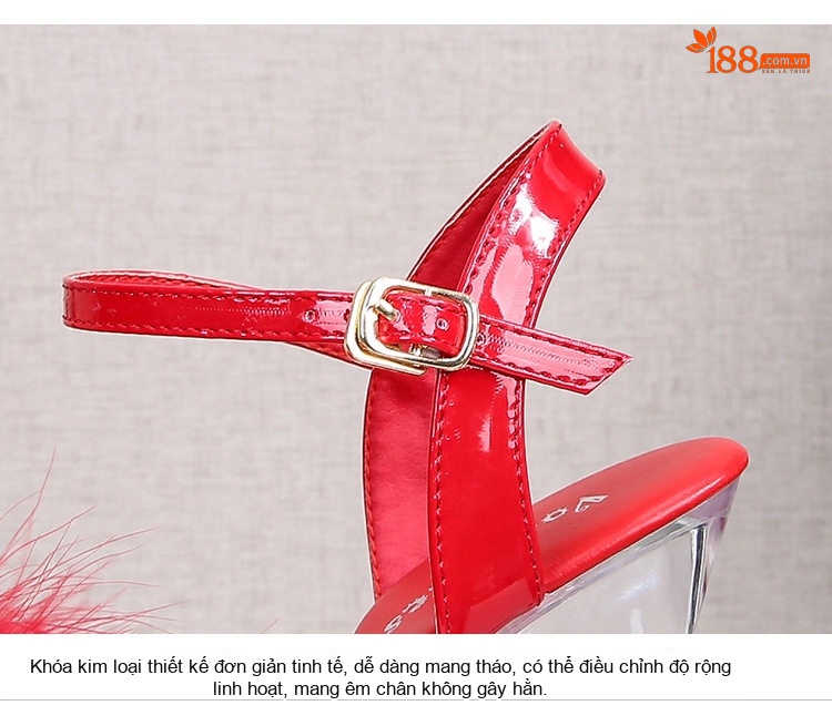 Giày Sandal Cao Gót Nữ Quai Ngang Đính Lông Gót Cao 26cm Màu Đen, Trắng, Đỏ chi tiết 7