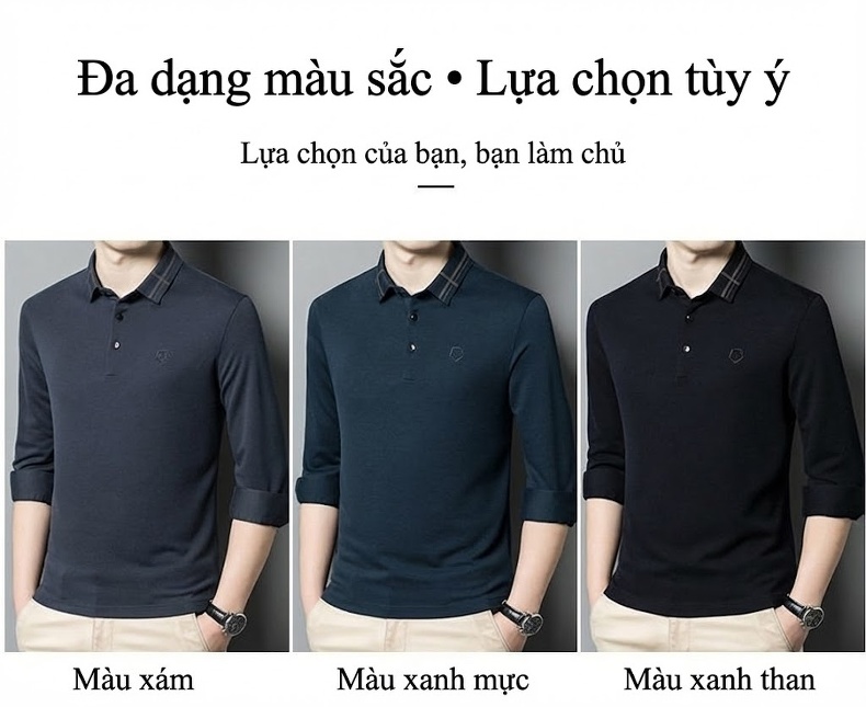 Áo Polo Nam Tay Lỡ Dệt Kim Cổ Điển Cao Cấp Chất Liệu Lông Cừu Màu Xanh Navy chi tiết 6