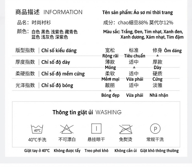 Áo Sơ Mi Dài Tay Cotton Nam Nữ Cổ Bẻ Công Sở Màu Trắng, Xám, Xanh Than, Tím Nhạt chi tiết 13