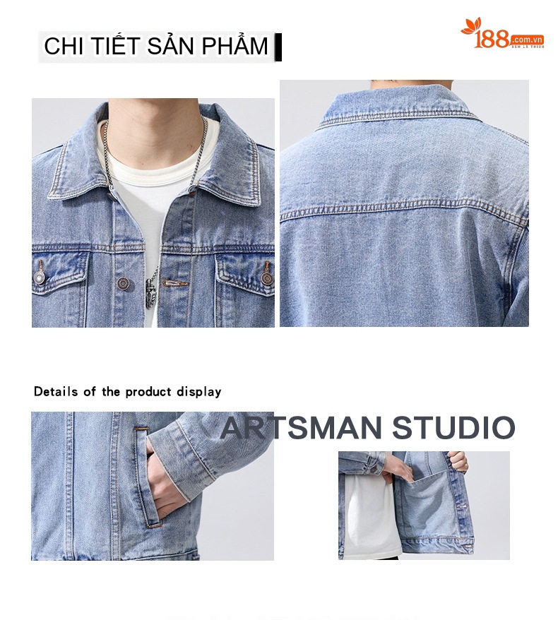 Áo Khoác Jean Nam Cotton Dáng Rộng Phong Cách Hàn Quốc chi tiết 4