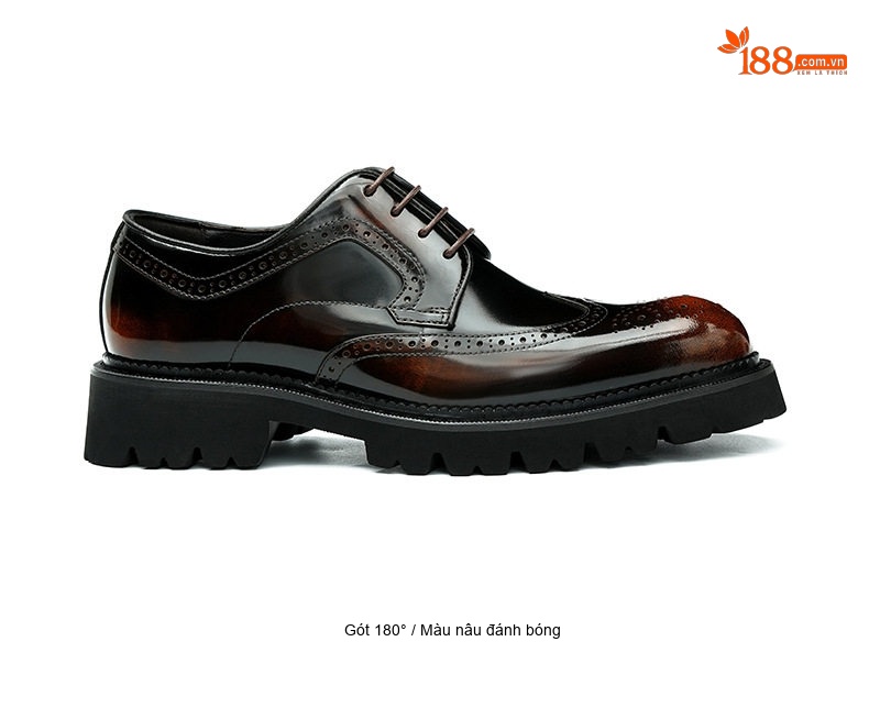Giày Tây Buộc Dây Nam Da Bóng Chiều Cao Đế Khoảng 4cm Kiểu dáng Brogue Màu Đen, Nâu chi tiết 12