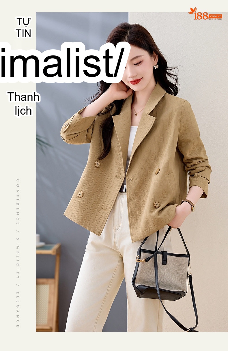 Áo Khoác Blazer Nữ Kiểu Hàn Quốc Dáng Ngắn Vải Gân Tăm Màu Be chi tiết 22