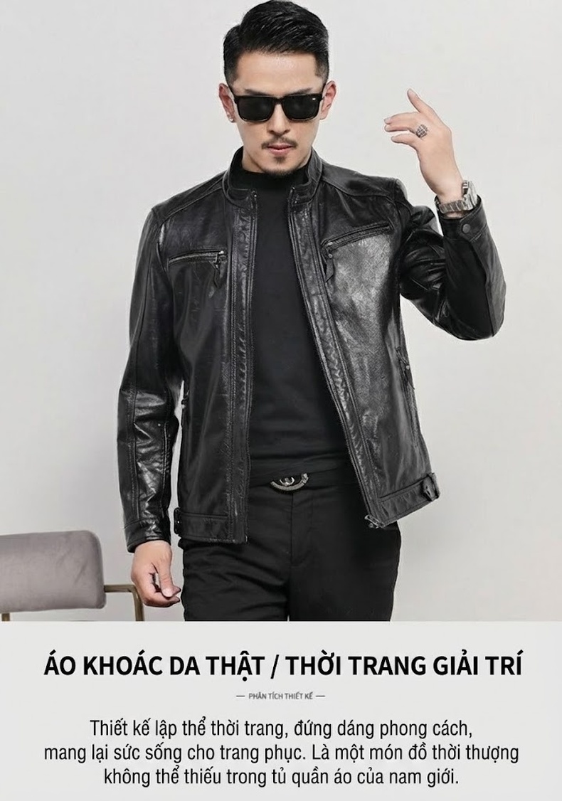 Áo Khoác Da Thật Nam Dáng Ôm Vừa Vặn Phong Cách Doanh Nhân Màu Đen, Nâu chi tiết 1