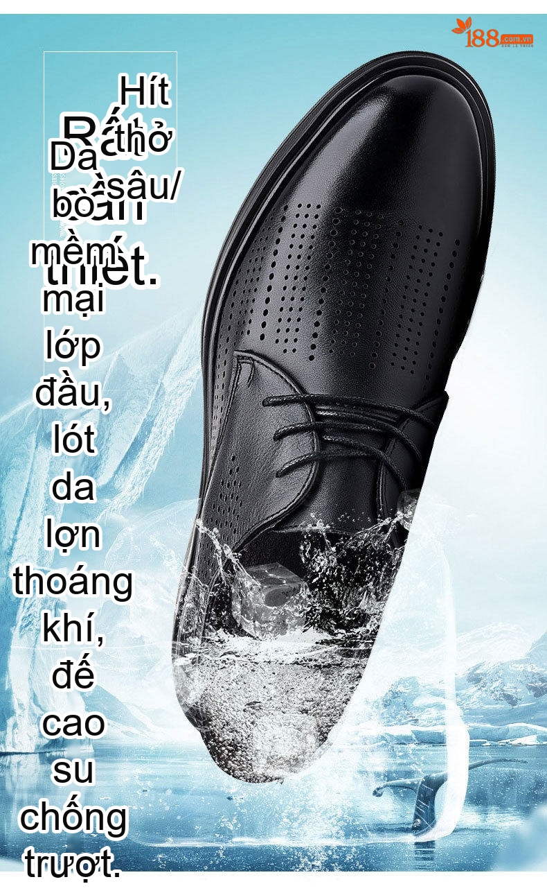 Giày Tây Buộc Dây Nam Da Thật Thoáng Khí Chiều Cao Đế Khoảng 3cm Màu Đen chi tiết 5