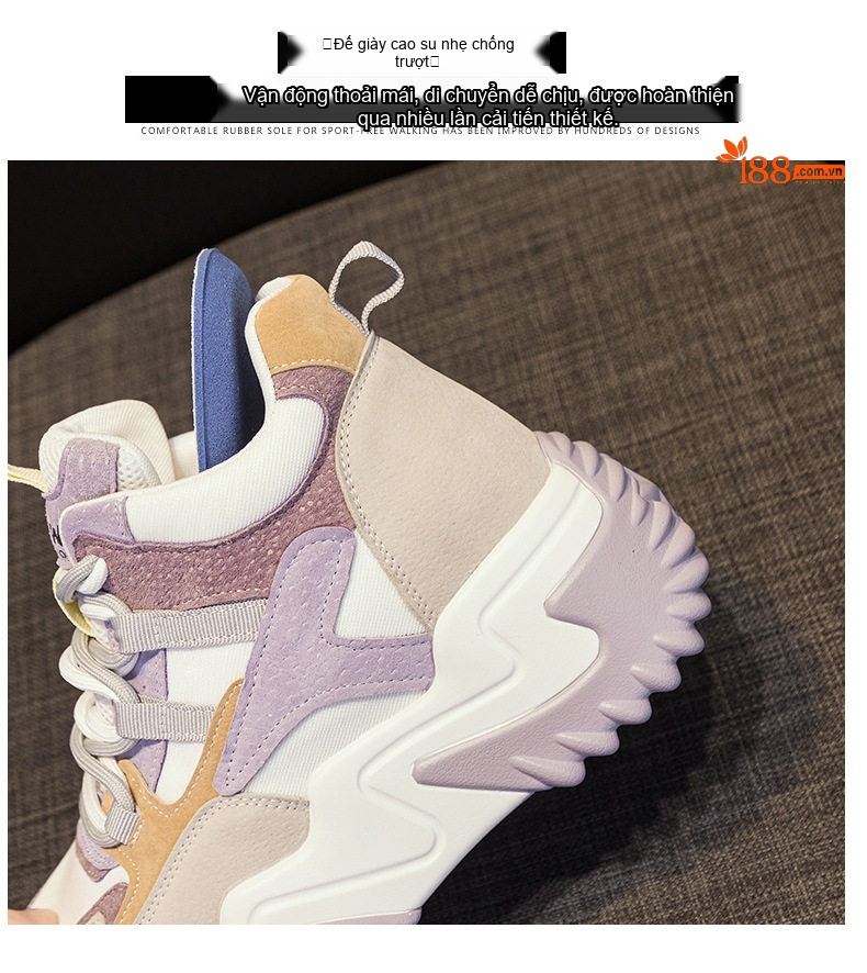 Giày Sneaker Nữ Da Mờ Đế Dày Phong Cách Ulzzang Chiều Cao Đế Khoảng 5cm Màu Trắng, Hồng, Tím, Xám... chi tiết 17