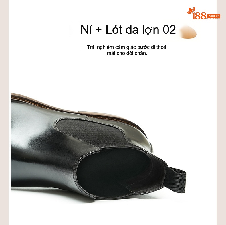 Chelsea Boots Nam Da Bò Cao Cổ Phong Cách Anh Quốc Chiều Cao Đế Khoảng 3cm Màu Đen, Nâu chi tiết 6