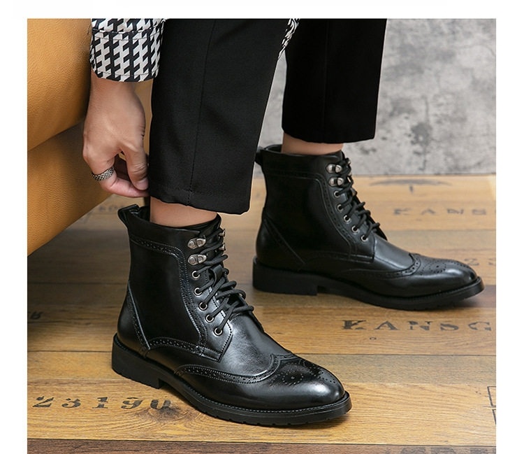 Giày Boot Martin Cổ Cao Nam Da Bóng Phong Cách Anh Quốc Chiều Cao Đế Khoảng 3cm Màu Đen, Nâu chi tiết 9