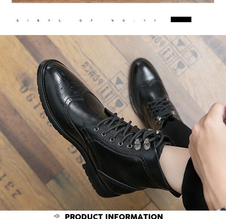 Giày Boot Martin Cổ Cao Nam Da Bóng Phong Cách Anh Quốc Chiều Cao Đế Khoảng 3cm Màu Đen, Nâu chi tiết 10