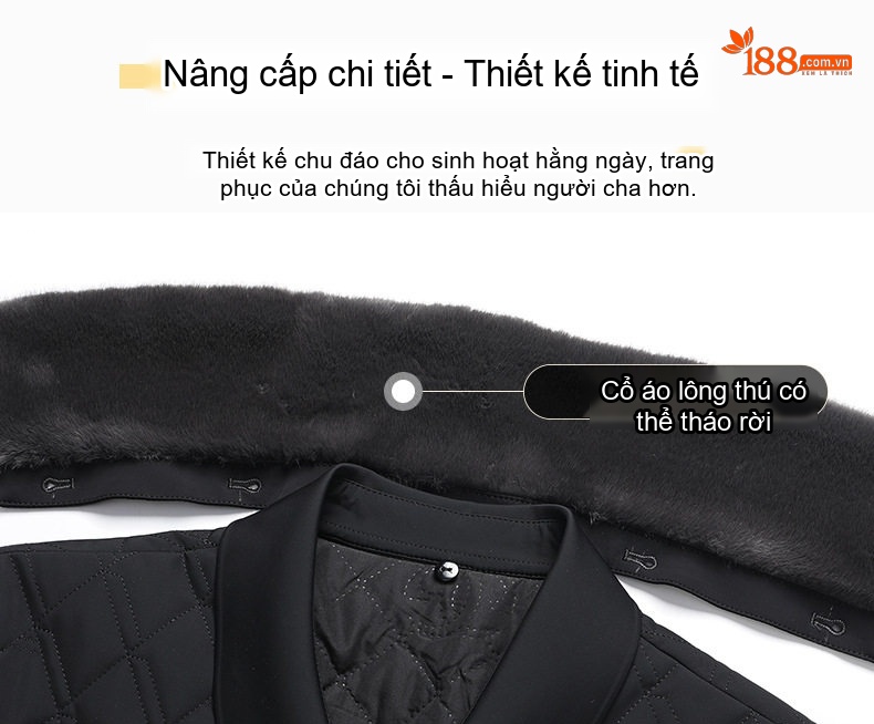 Áo Khoác Bông Nam Cotton Lót Lông Cổ Bẻ Dày Dặn Giữ Ấm Màu Xám, Đen, Xanh Navy chi tiết 13