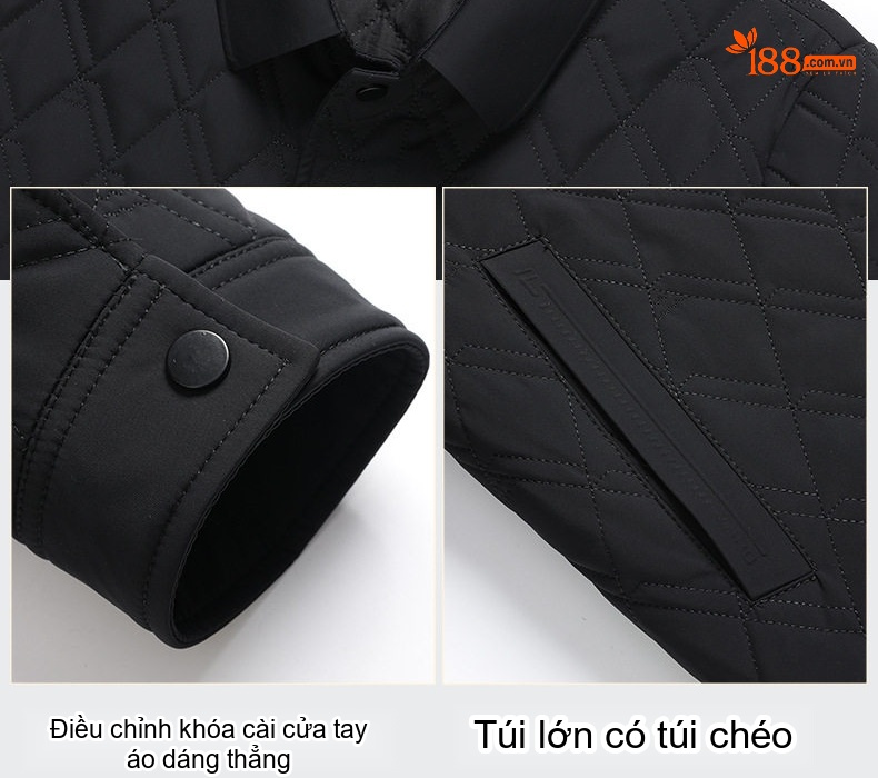 Áo Khoác Bông Nam Cotton Lót Lông Cổ Bẻ Dày Dặn Giữ Ấm Màu Xám, Đen, Xanh Navy chi tiết 14