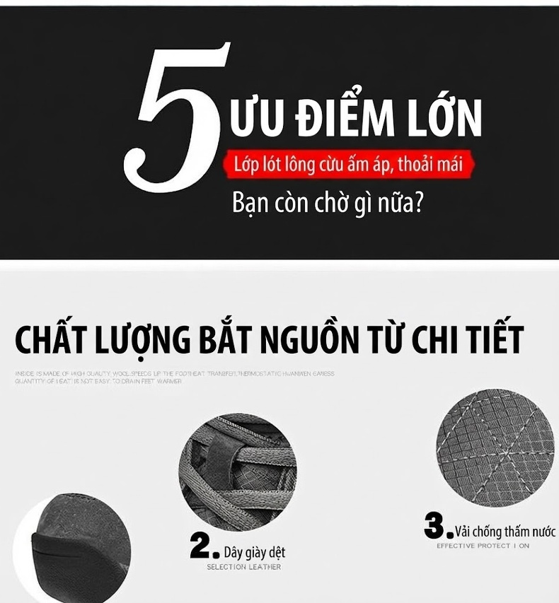Giày Boot Nam Cổ Cao Lót Lông Đi Tuyết Chống Trượt Chiều Cao Đế Khoảng 4cm Màu Đen, Xám chi tiết 6