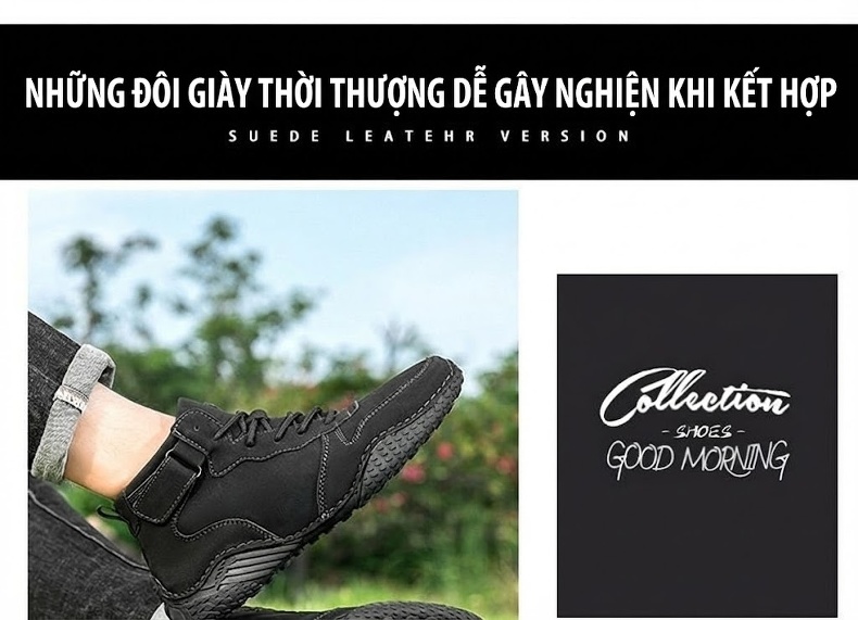 Giày Boot Nam Cổ Cao Dây Buộc Phong Cách Martin Chiều Cao Đế Khoảng 3cm Màu Nâu, Đen chi tiết 3