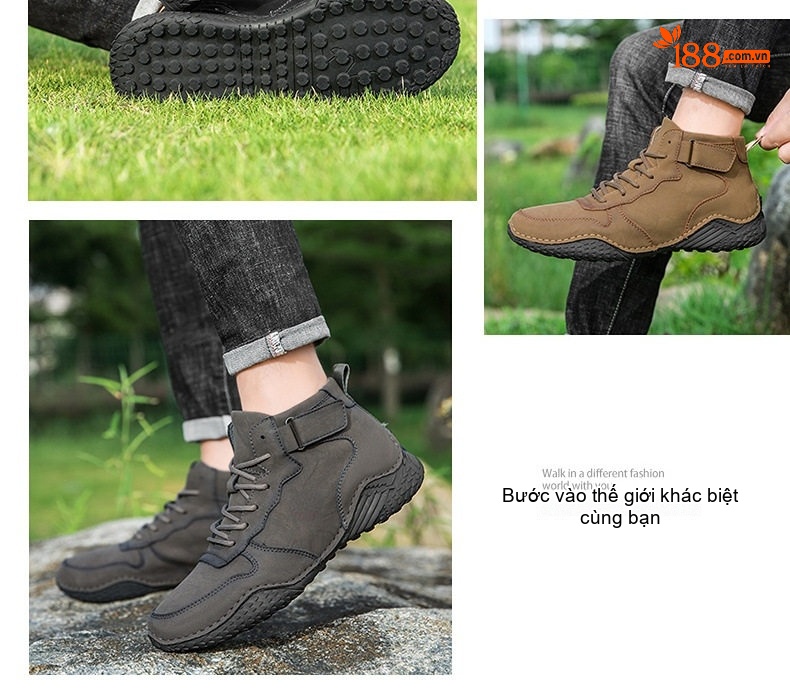 Giày Boot Nam Cổ Cao Dây Buộc Phong Cách Martin Chiều Cao Đế Khoảng 3cm Màu Nâu, Đen chi tiết 4