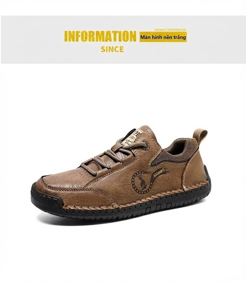 Giày Lười Nam Da Mờ Khâu Tay Thủ Công Chiều Cao Đế Khoảng 2cm Màu Đen, Nâu chi tiết 31