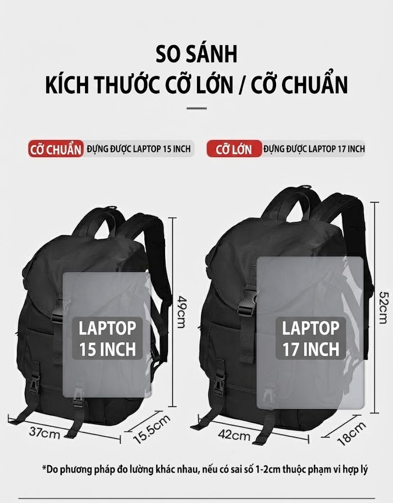 Balo Nam Đeo Lưng Vải Dù Chống Nước Chống Sốc Laptop Đi Học Du Lịch Leo Núi Màu Đen chi tiết 5