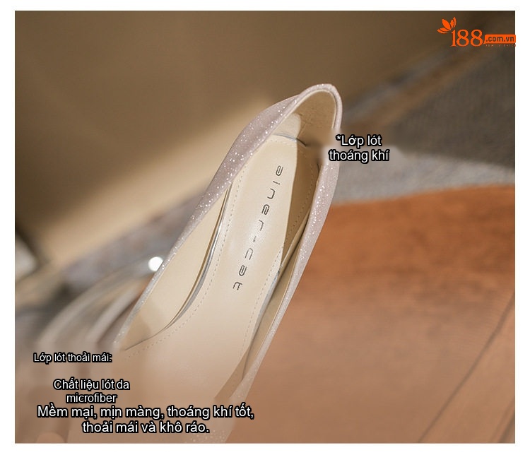 Giày Cao Gót Nữ Mũi Nhọn Gradient Bề Mặt Lấp Lánh Chiều Cao Đế 6cm Màu Bạc chi tiết 8