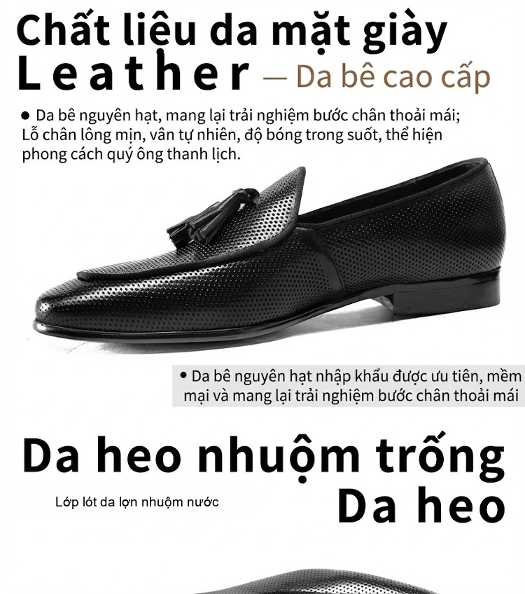 Giày Lười Nam Da Bóng Phong Cách Anh Chiều Cao Đế Khoảng 3cm Màu Đen chi tiết 4