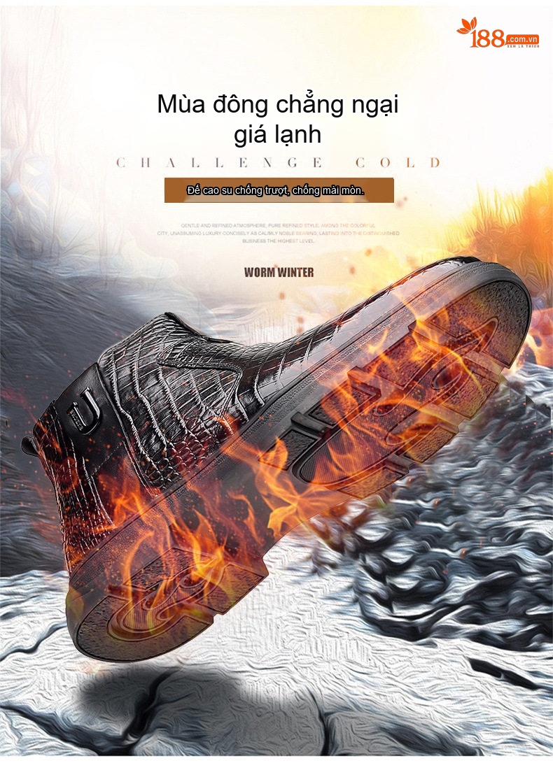 Boot Nam Da Thật Vân Cá Sấu Lót Lông Chiều Cao Đế Khoảng 3cm Màu Đen chi tiết 2