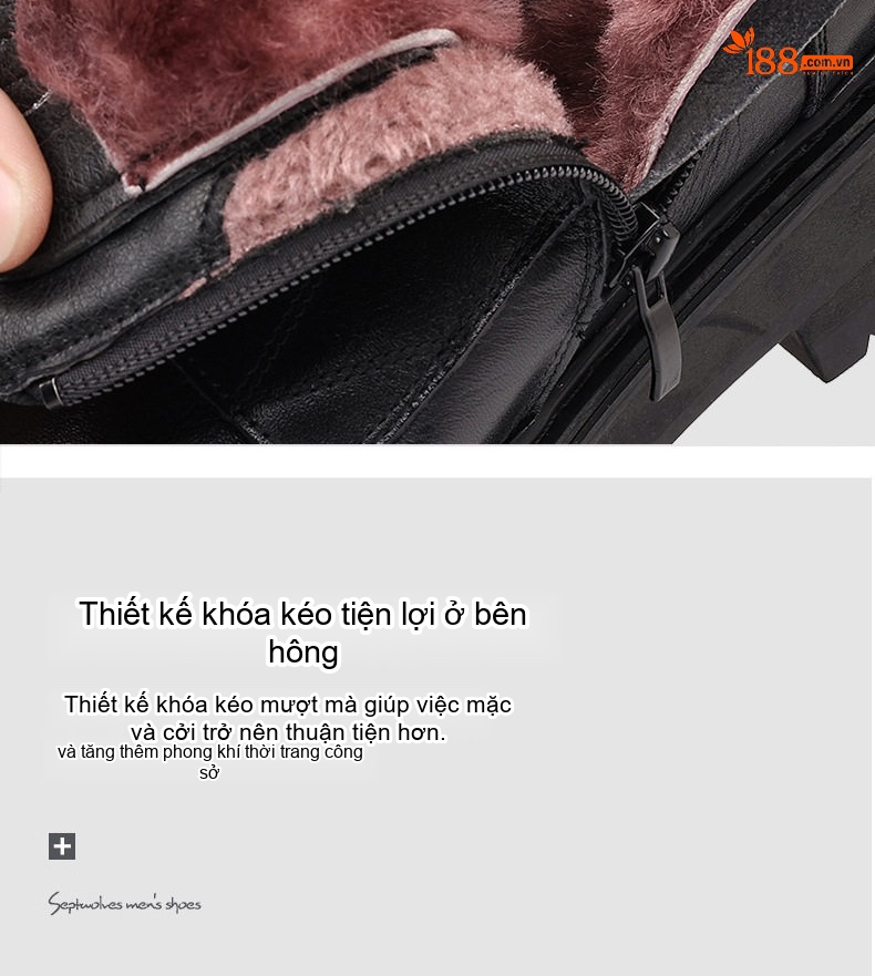 Giày Boot Martin Nam Da Thật Lót Lông Cừu Dày Dặn Chiều Cao Đế Khoảng 4cm Màu Đen chi tiết 20