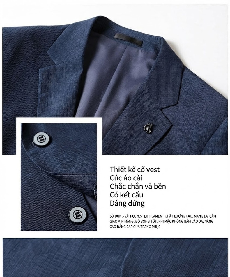Áo Vest Blazer Nam Mỏng Nhẹ Phong Cách Thanh Lịch Màu Xanh chi tiết 5