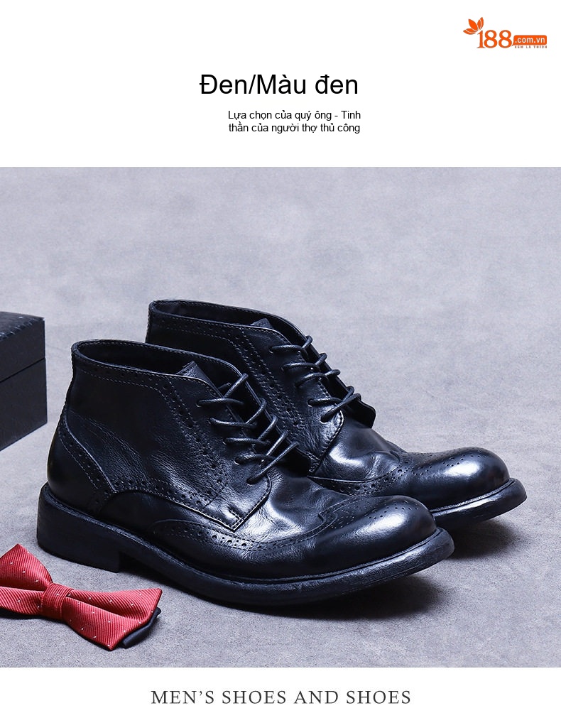 Boot Nam Da Thật Goodyear Cổ Cao Chiều Cao Đế Khoảng 3cm Màu Đen chi tiết 6