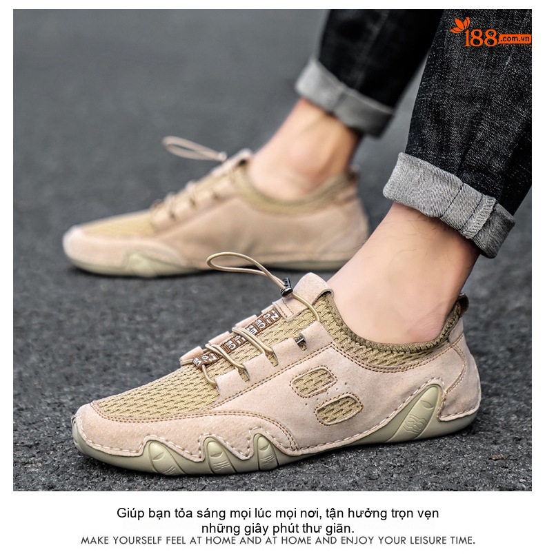 Giày Mọi Nam Vải Lưới Thoáng Khí Da Mờ Chiều Cao Đế Khoảng 3cm Màu Be, Xám chi tiết 12