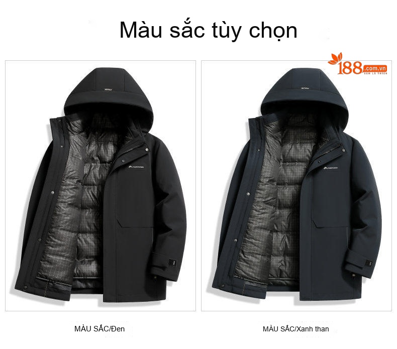Áo Khoác Phao Nam Trung Niên Dày Dặn Ấm Áp Có Mũ Trùm Đầu Tháo Rời Màu Đen chi tiết 12