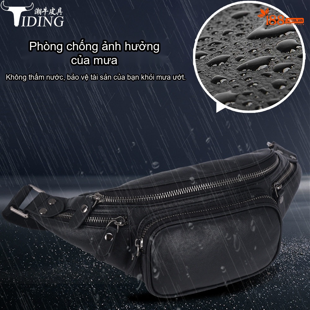 Túi Đeo Ngực/Bụng/Vai Nam Da Bò Thật Thời Trang, Đa Năng Màu Đen