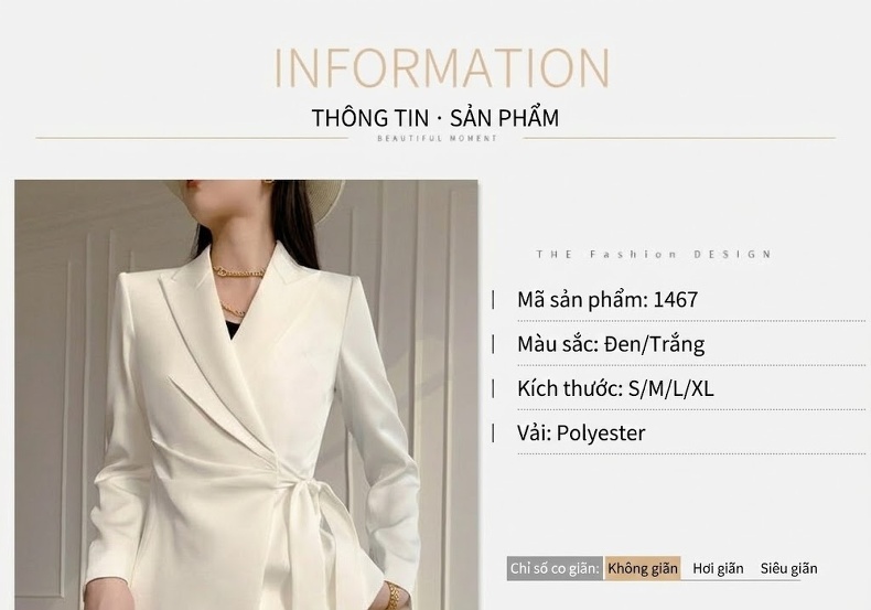 Set Bộ Vest Nữ Dáng Ôm Tay Dài Phong Cách Hàn Quốc Màu Trắng, Đen chi tiết 1