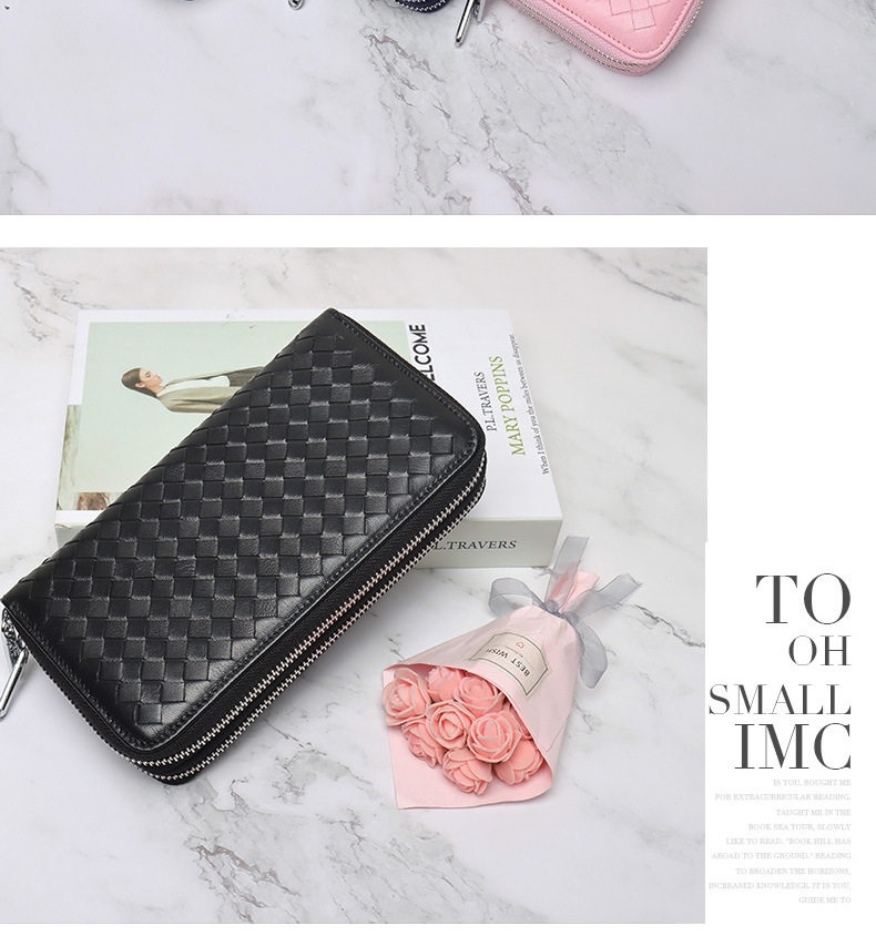 Ví Dài Nữ Da Cừu Thật Thủ Công Đan Móc Phong Cách Vintage Nhiều Ngăn Màu Đen, Hồng, Xanh Dương chi tiết 20