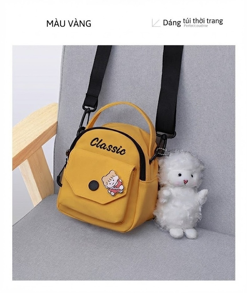 Túi Đeo Chéo Nữ Vải Canvas Mini Đựng Điện Thoại Phong Cách Hàn Quốc Màu Kem chi tiết 26