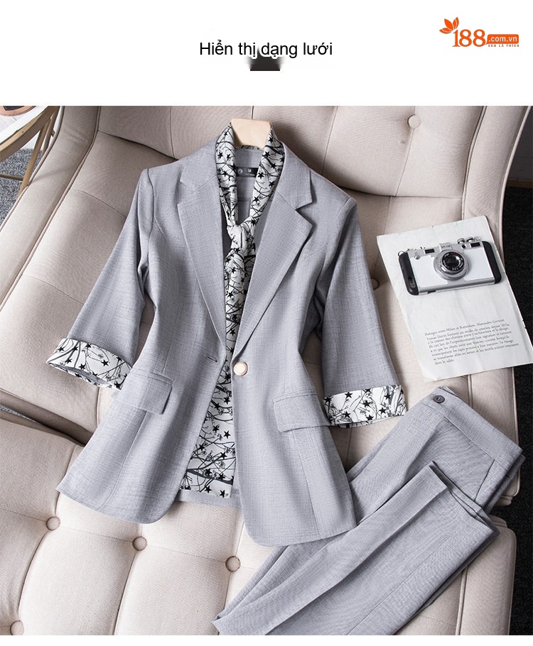 Áo Blazer Nữ Kèm Khăn Lụa Thiết Kế Mỏng Tay Lỡ Phong Cách Công Sở Màu Trắng, Xanh, Xám, Kem... chi tiết 12