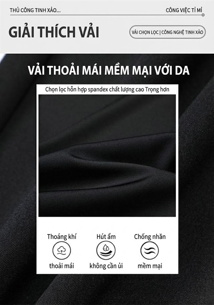Quần Tây Nam Dáng Suông Bốn Chiều Co Giãn Chống Nhăn Cao Cấp Màu Đen, Xám, Be, Xanh Navy chi tiết 3