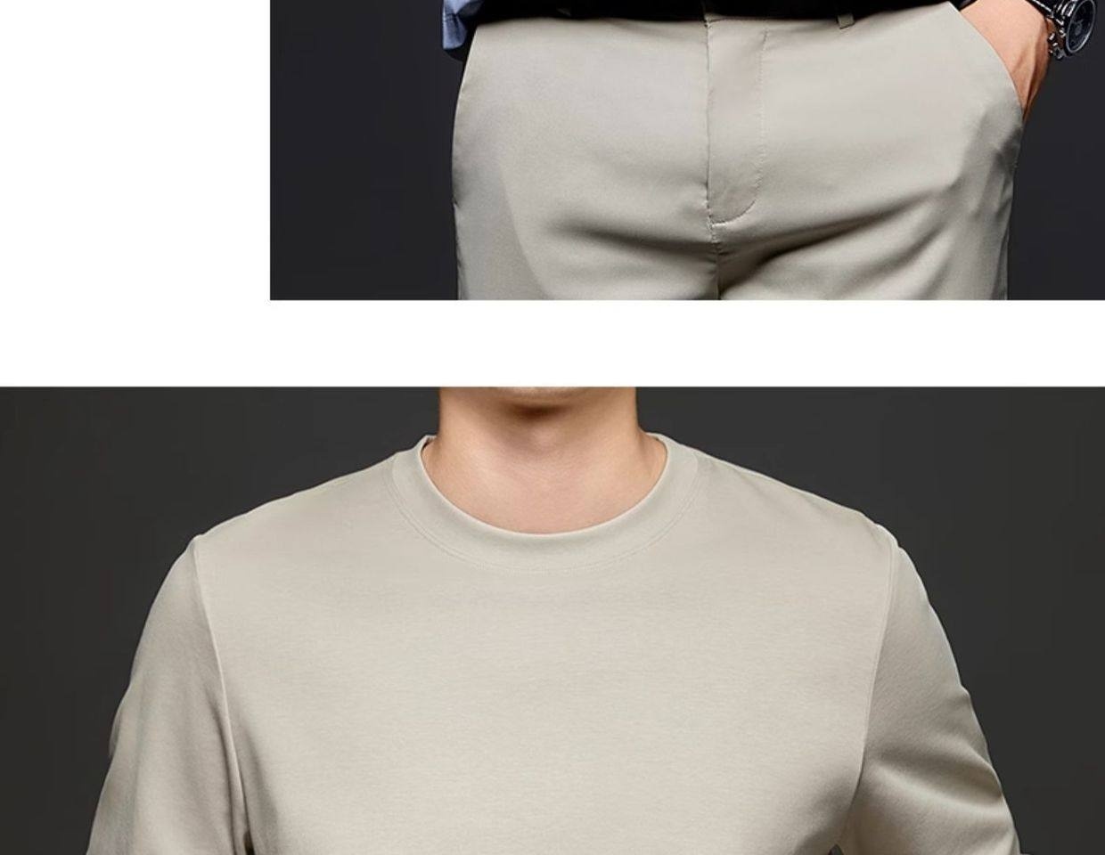 Áo Thun Dài Tay Nam Cotton Lụa Mềm Mại Form Rộng Màu Xanh Navy, Xám, Đen, Nâu chi tiết 24