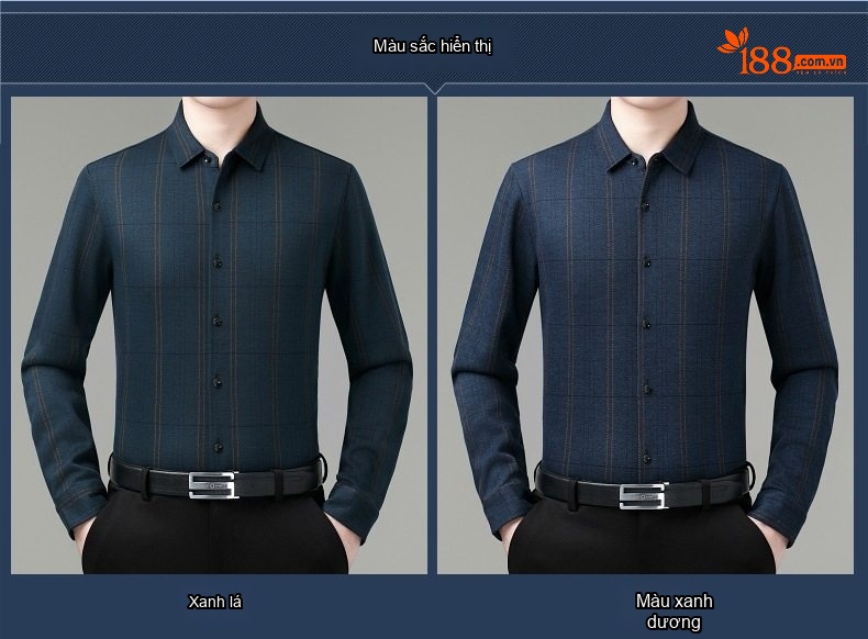 Áo Sơ Mi Nam Lông Cừu Dệt Nhung Giữ Nhiệt Chống Nhăn Màu Xanh Navy chi tiết 4