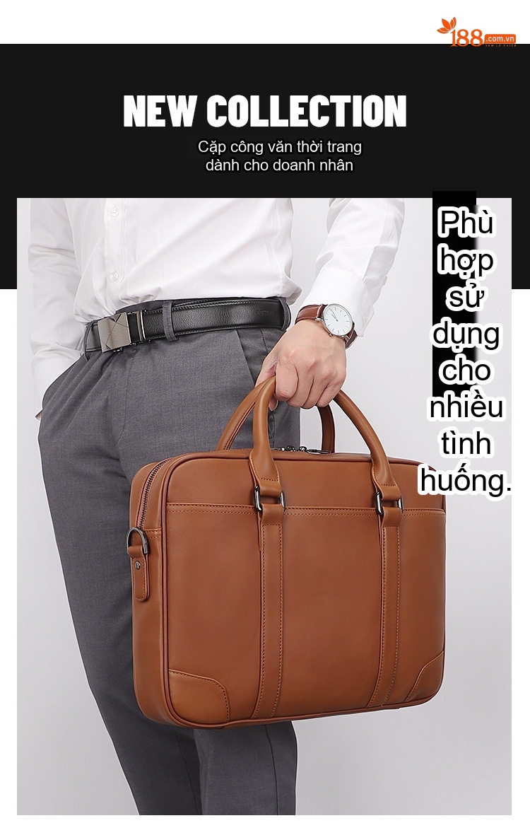 Túi Đựng Laptop Nam Da Bò Công Sở Văn Phòng Có Dây Đeo Chéo Màu Nâu chi tiết 1
