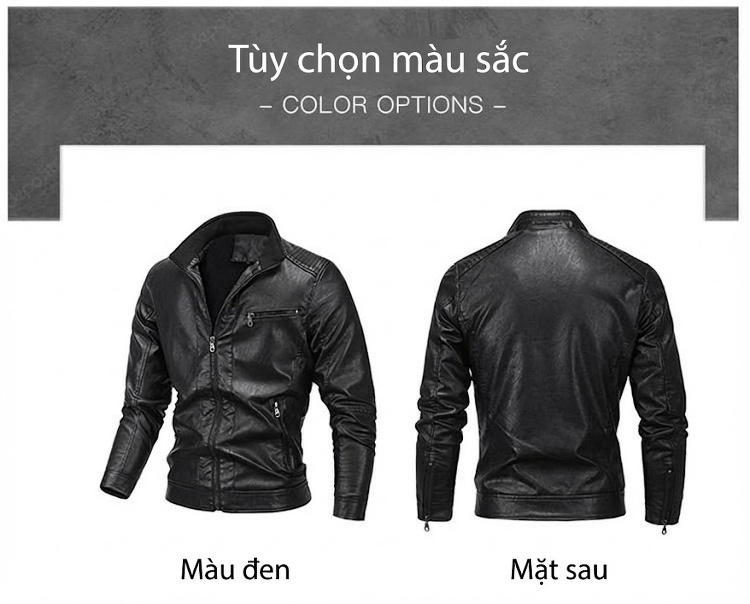 Áo Khoác Da PU Nam Lót Lông Thu Đông Kiểu Motor Biker Màu Đen, Nâu, Xanh Navy, Xanh Rêu... chi tiết 7