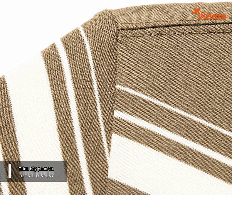 Áo Thun Tay Ngắn Nam Sọc Ngang Cổ Tròn Cotton Thoáng Mát Màu Đen, Nâu, Trắng chi tiết 8
