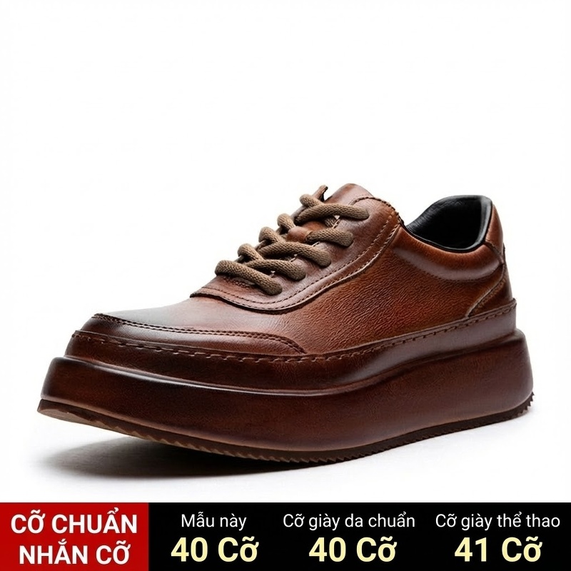 Giày Tây Buộc Dây Nam Da Bò Chiều Cao Đế Khoảng 5cm Màu Nâu, Đen