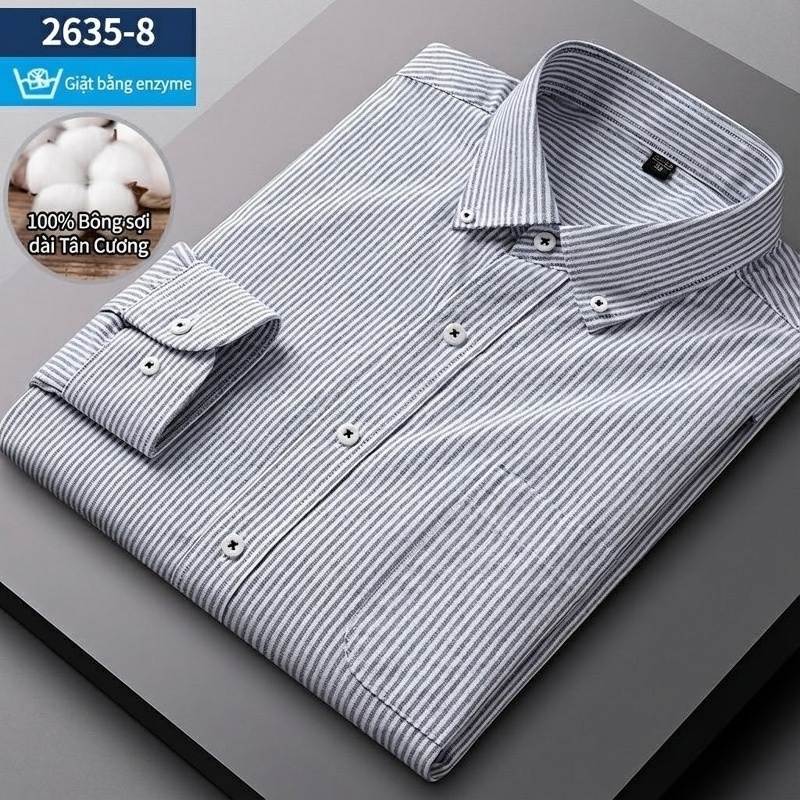 Áo Sơ Mi Nam Tay Dài Cotton Oxford Giặt Nước Kẻ Caro Mặc Đơn Giản Lót Trong Công Sở Màu Trắng, Xanh Dương, Xám, Hồng...