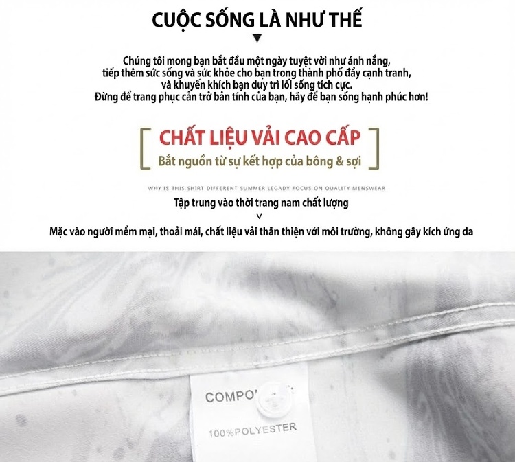 Áo Sơ Mi Ngắn Tay Nam Họa Tiết Sóng Nước Mực In Kỹ Thuật Số Không Cần Ủi Chống Nhăn chi tiết 4