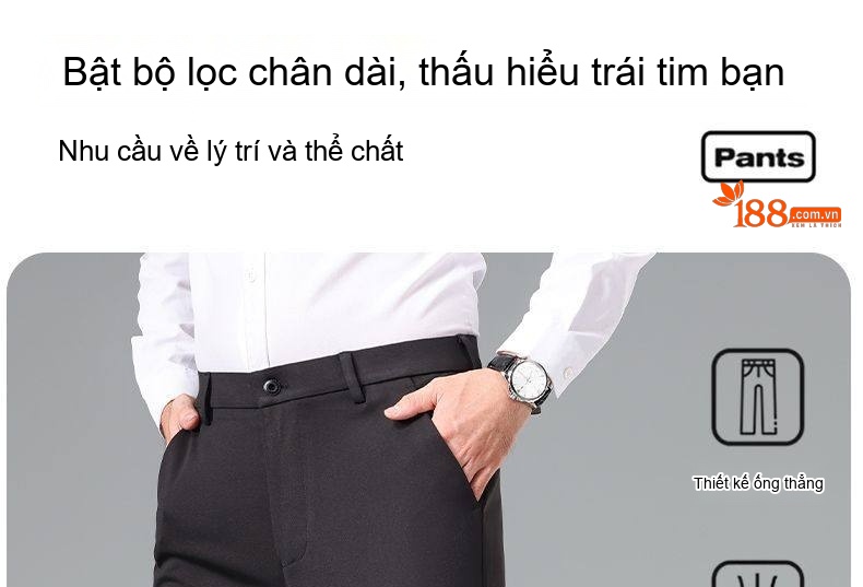 Quần Tây Nam Ống Đứng Dáng Ôm Vừa Vặn Lưng Cao Màu Đen chi tiết 12
