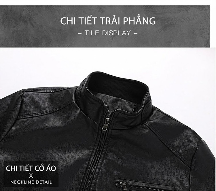 Áo Khoác Da PU Nam Lót Lông Cừu Kiểu Motor Màu Đen, Xanh Lá, Nâu, Xanh Dương... chi tiết 15