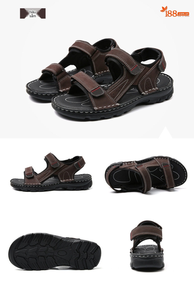 Dép Sandal Nam Xỏ Ngón Da Mờ Quai Dán Chiều Cao Đế Khoảng 3cm Màu Đen, Nâu, Xám, Rêu... chi tiết 29