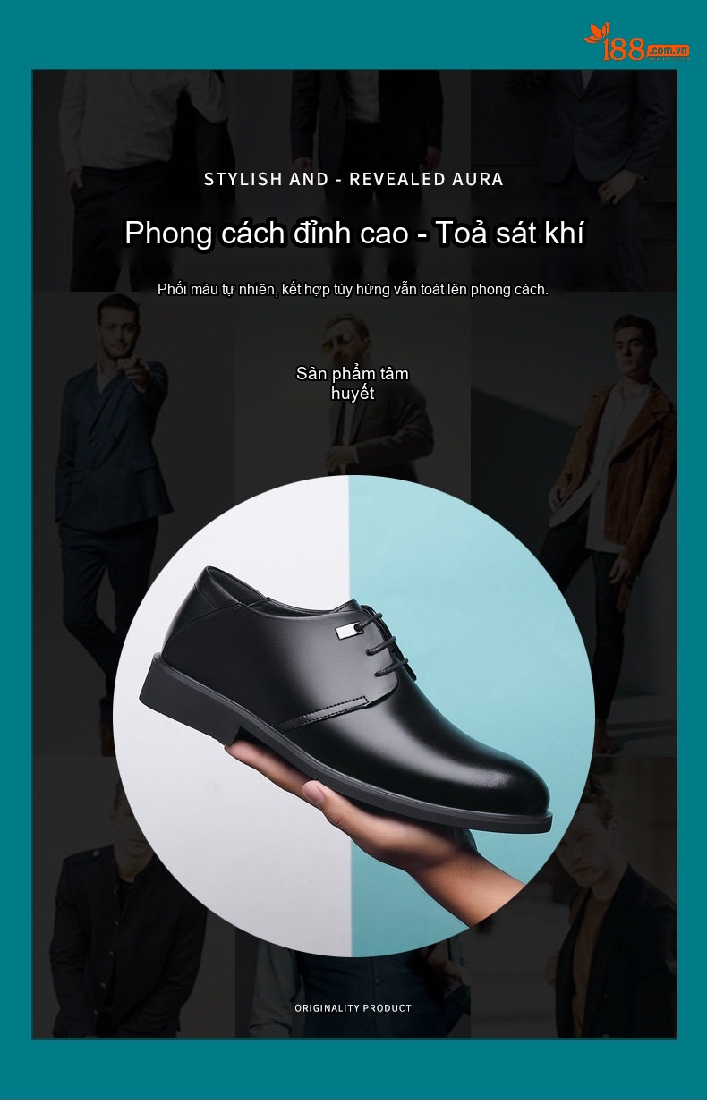 Giày Tây Buộc Dây Nam Da Bóng Tăng Chiều Cao Đế Khoảng 3cm Lót Lông Màu Đen, Nâu chi tiết 2