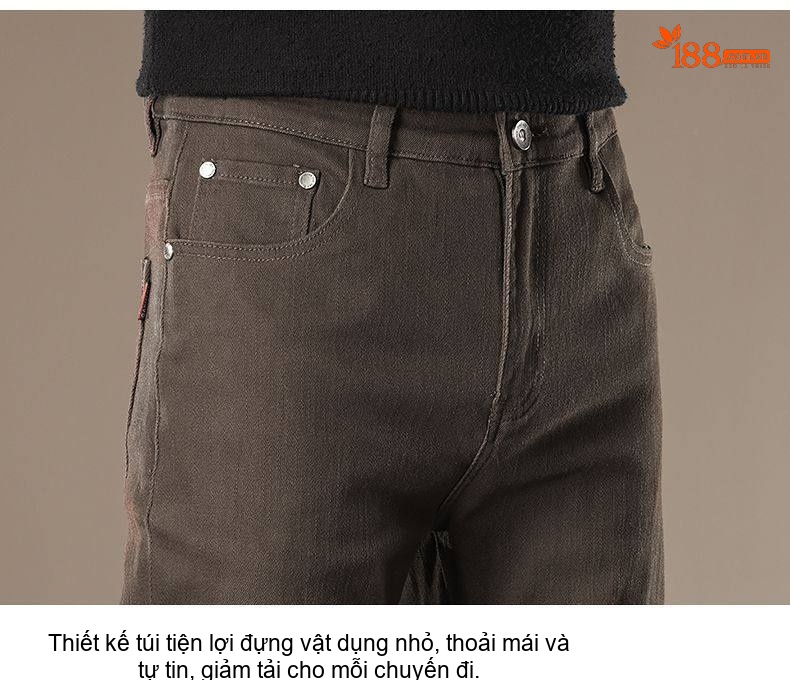 Quần Jean Nam Cotton Ống Đứng Co Giãn Thoải Mái Màu Nâu chi tiết 22