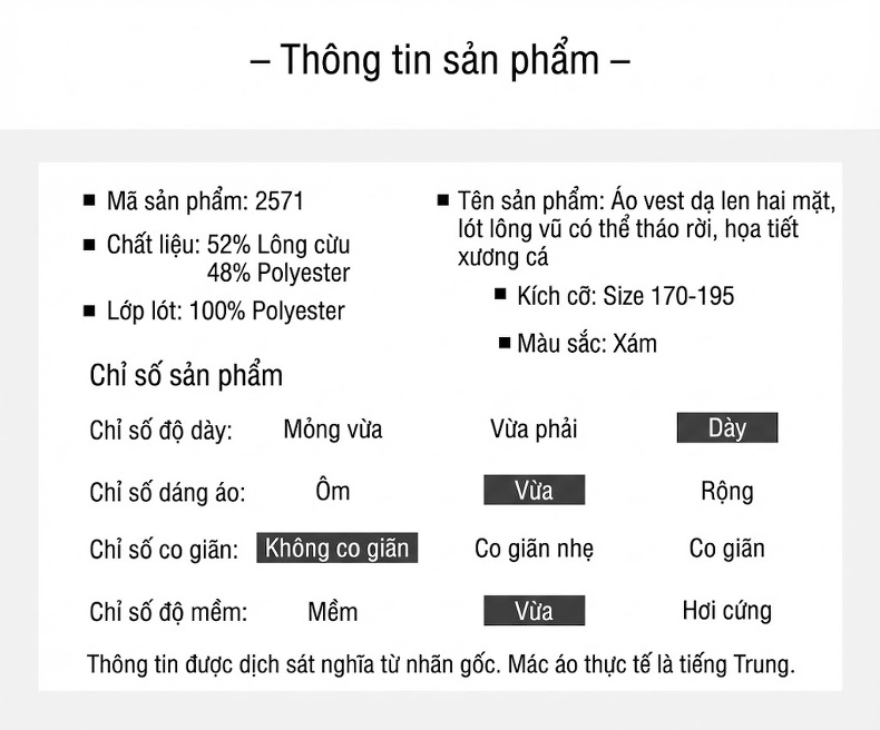 Áo Vest Nam Hai Mặt Lông Cừu Tây Trang Lót Lông Vũ Tháo Rời Phong Cách Thanh Niên Màu Xám, Đen chi tiết 10