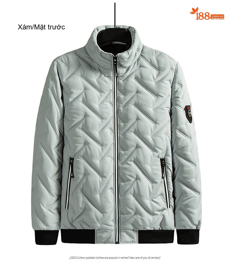 Áo Khoác Bomber Nam Cotton Lót Lông Vũ Giữ Ấm Phong Cách Hàn Quốc Màu Đen, Xám, Xanh Rêu chi tiết 17