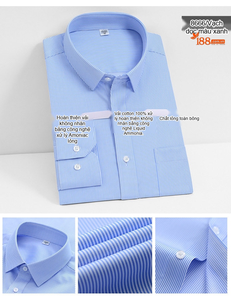 Áo Sơ Mi Dài Tay Nam Cotton Cao Cấp Chống Nhăn Màu Trắng, Xanh Dương, Đen, Đỏ... chi tiết 24